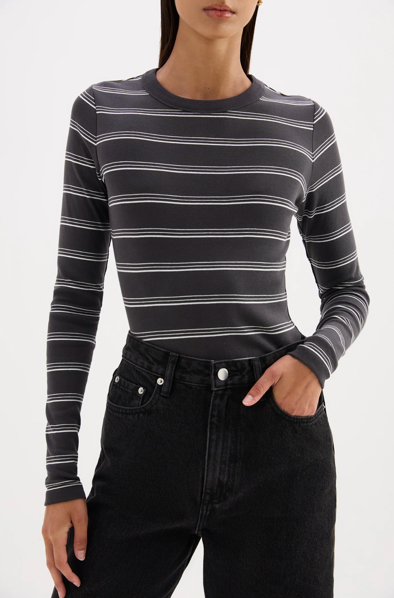 Lexi L/S Top | Coal Stripe