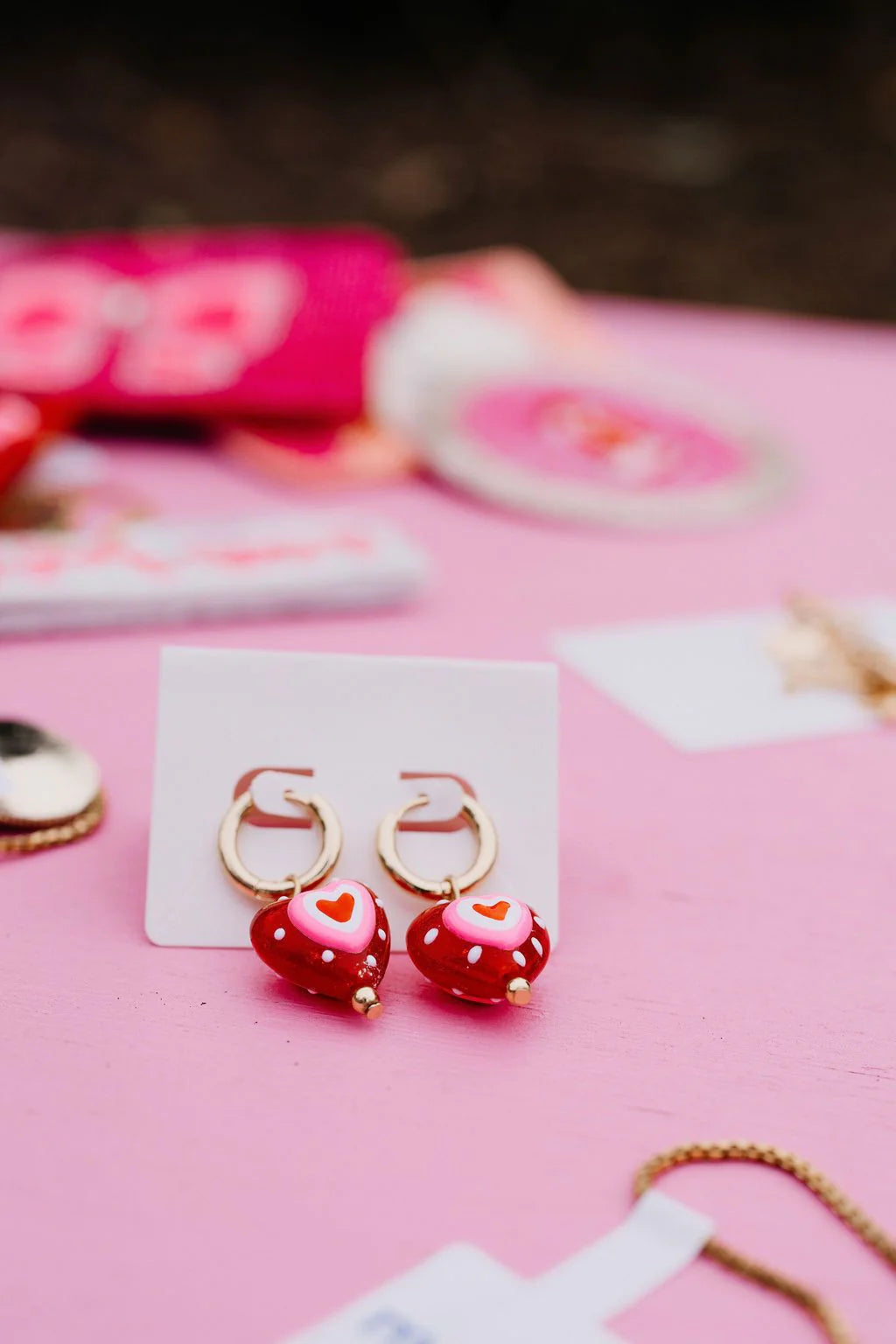 Red Love Heart Hoop Earrings