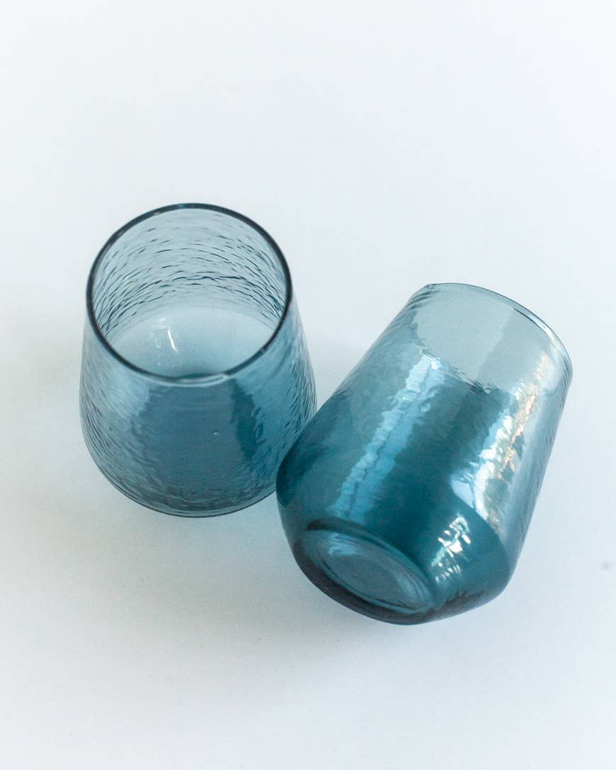 Handblown Hammered Glass Water Tumbler - Set of 2: Clear