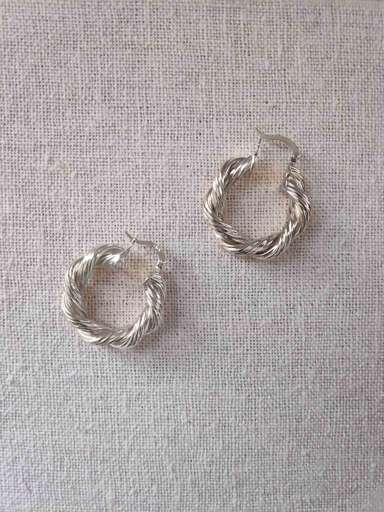 Freya Twisted Hoop Earrings in Silver