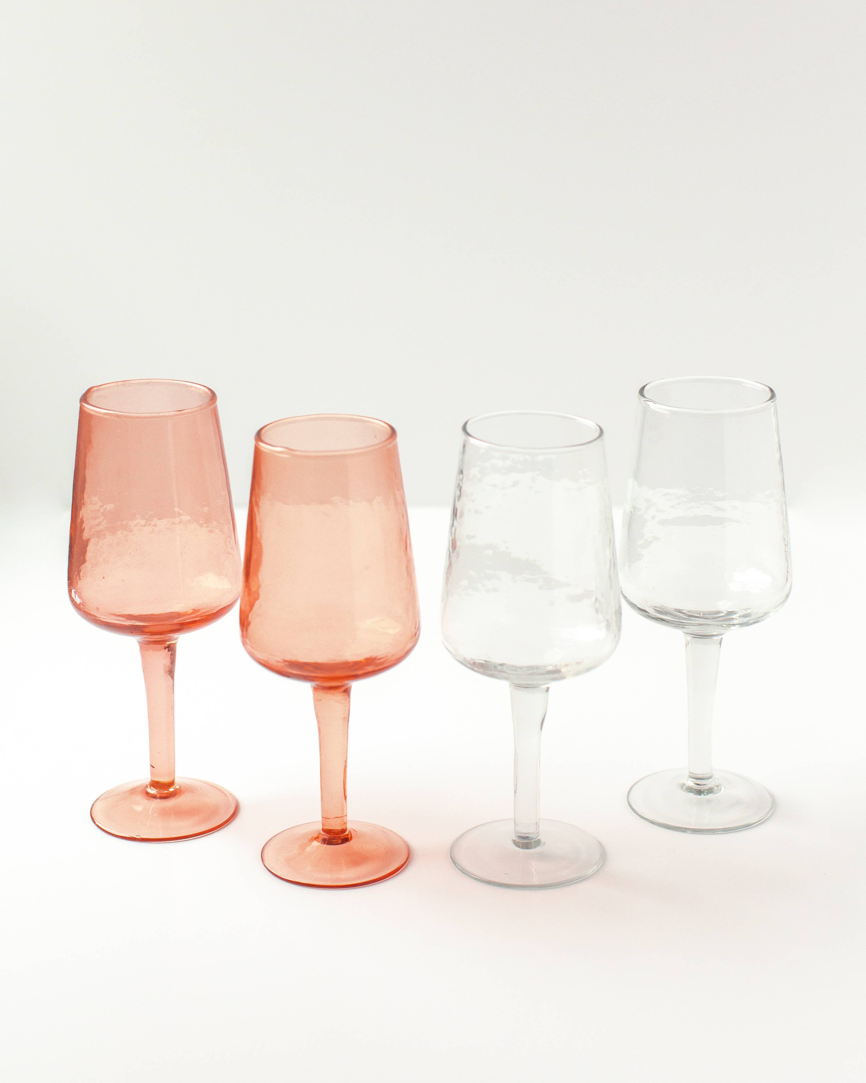 Handblown Hammered Wine Glass Pair: Clear