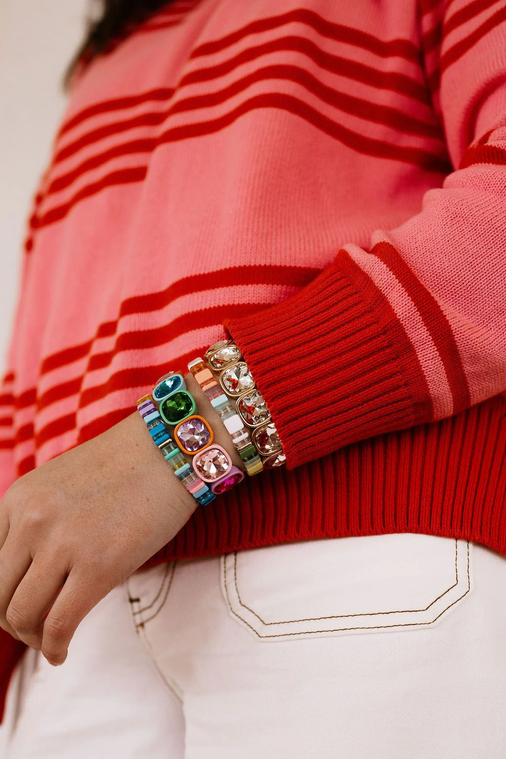 Colourful Block Bead Stretchy Bracelets | Set Of 3