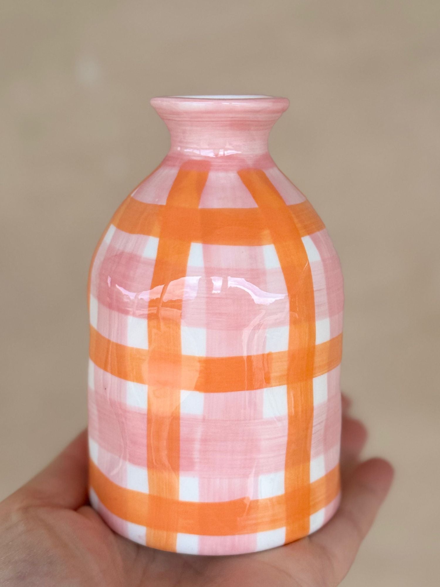 Bud Vase | Pink & Orange Gingham