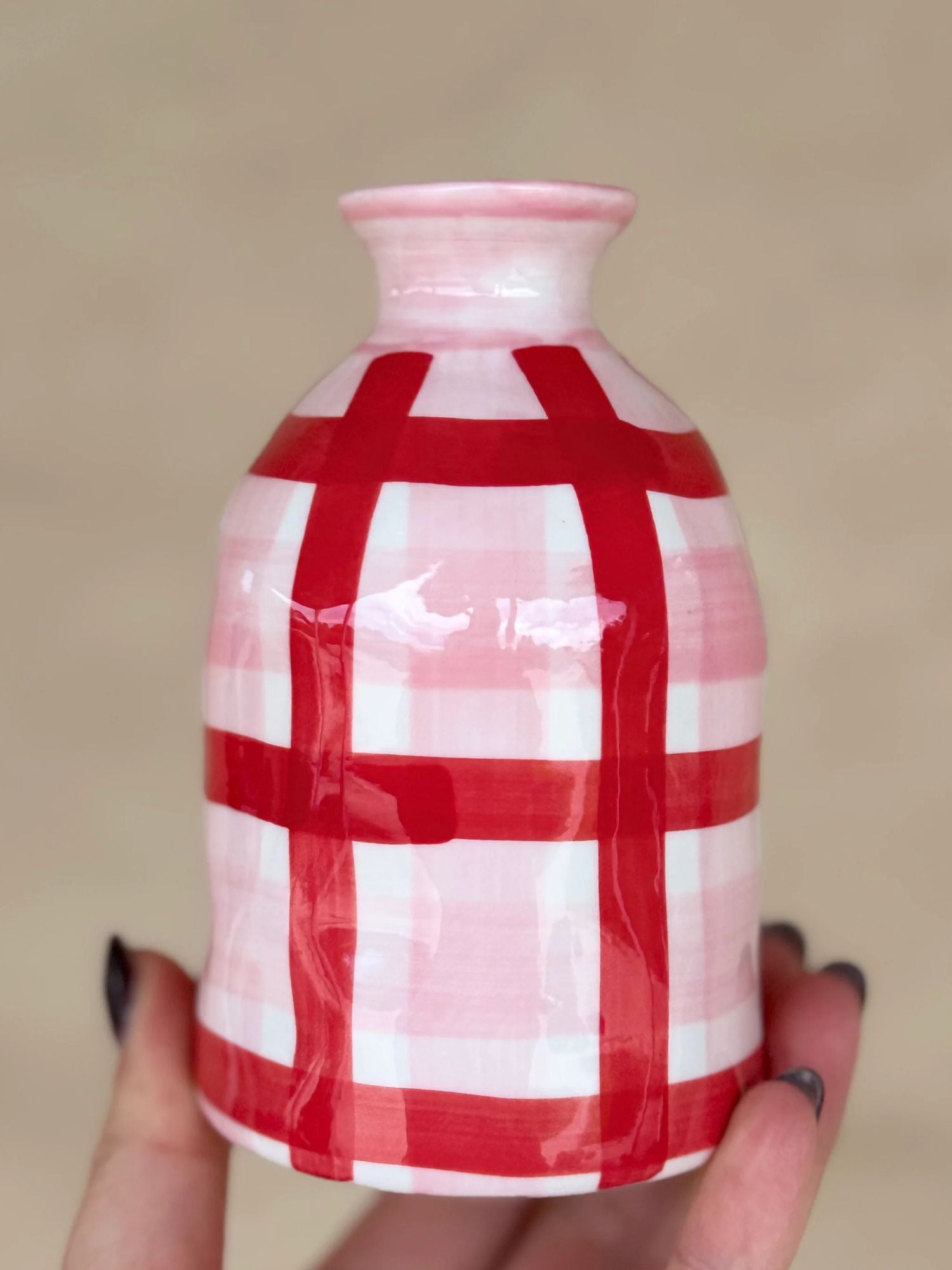 Bud Vase | Pink & Red Gingham