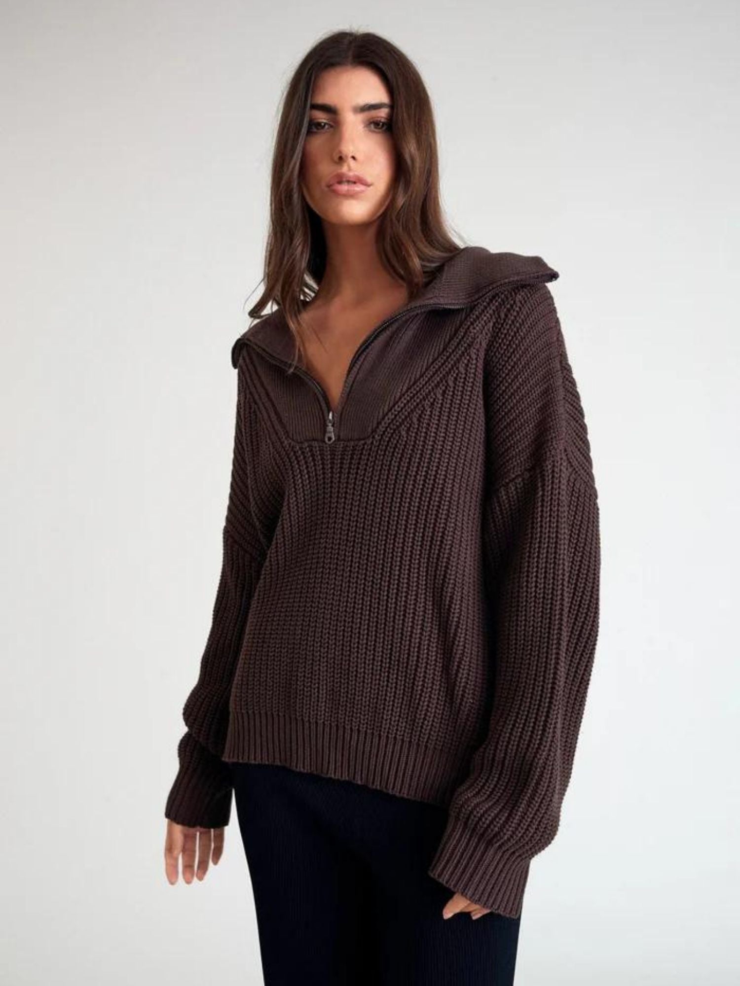 Chunky Knit 1/2 Zip | Chocolate