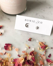 Soleil Rosa Sun & Moon Stud Earrings | Silver