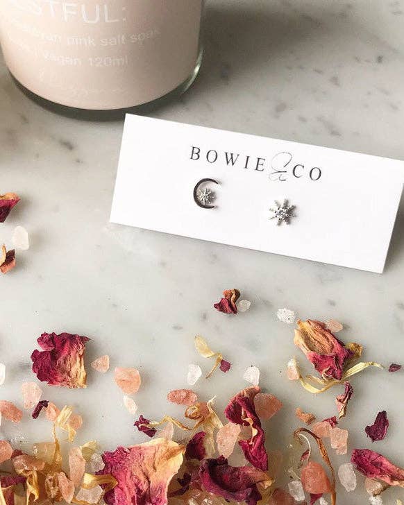 Soleil Rosa Sun & Moon Stud Earrings | Silver