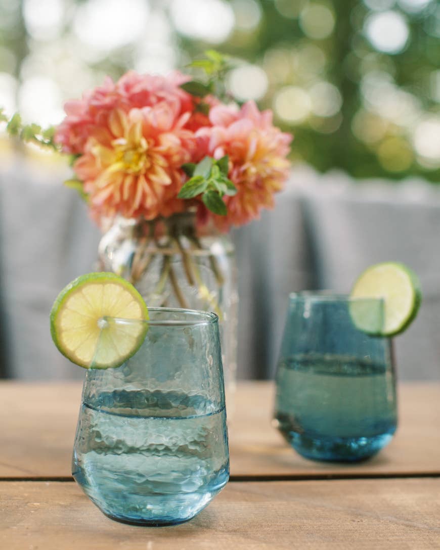 Handblown Hammered Glass Water Tumbler - Set of 2: Clear