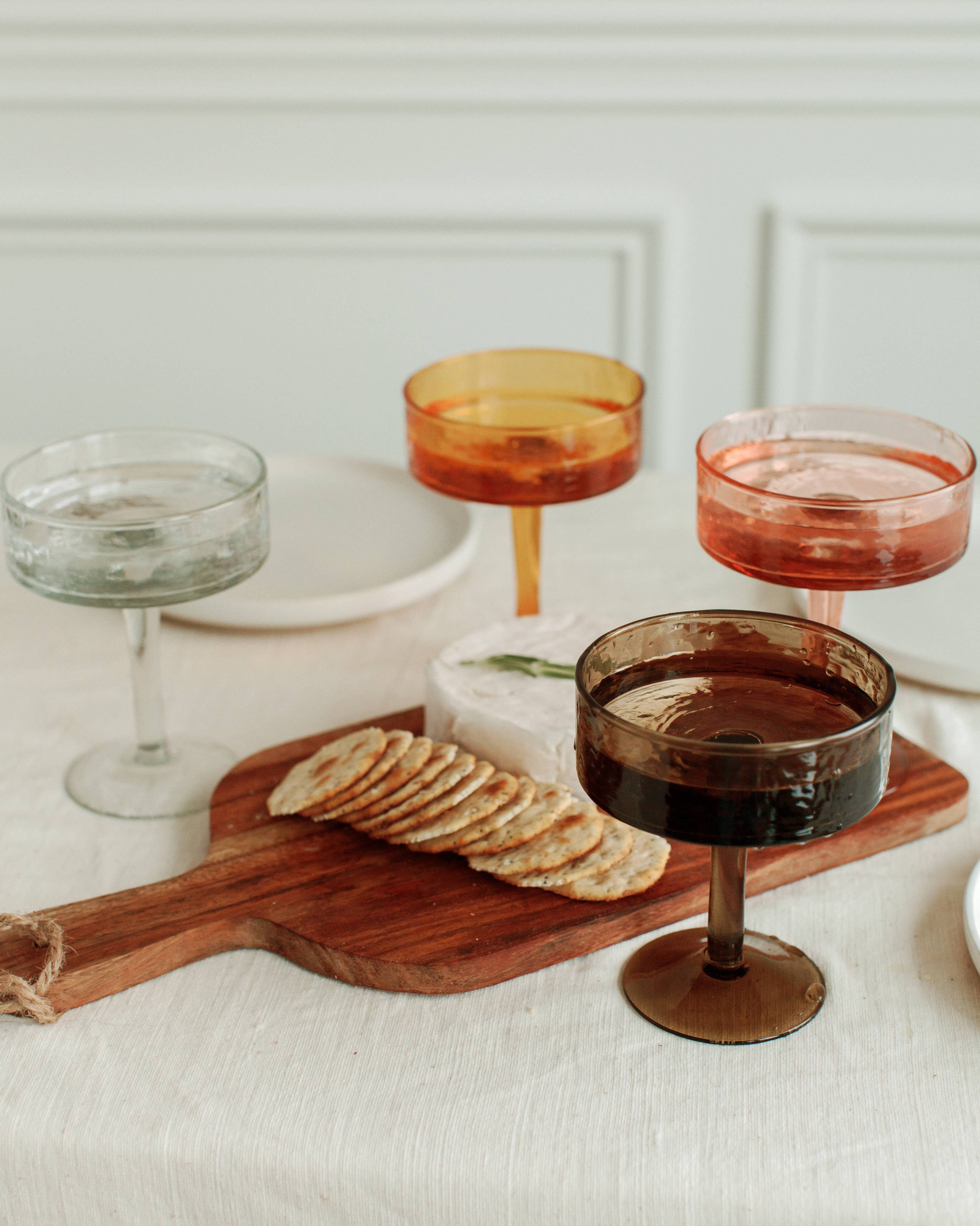 Handblown Hammered Coupe Cocktail Glass Pair: Amber