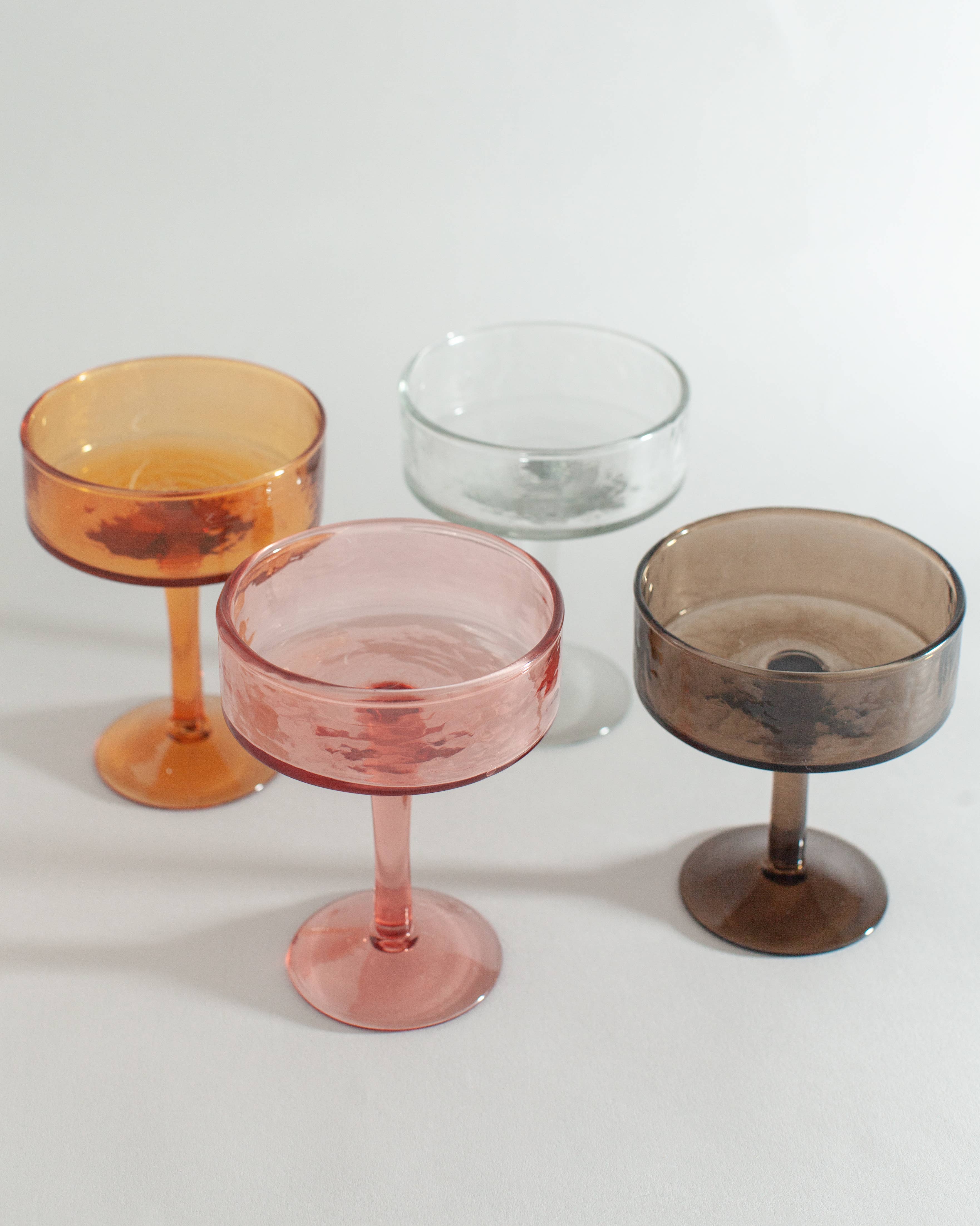 Handblown Hammered Coupe Cocktail Glass Pair: Blush