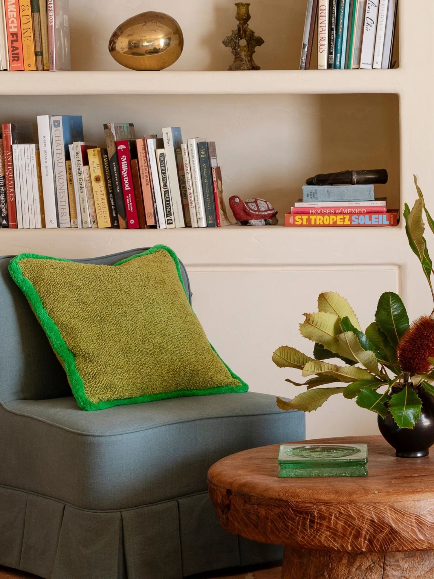Bonnie & Neil - Green Knotted Cotton Cushion | Grain Green