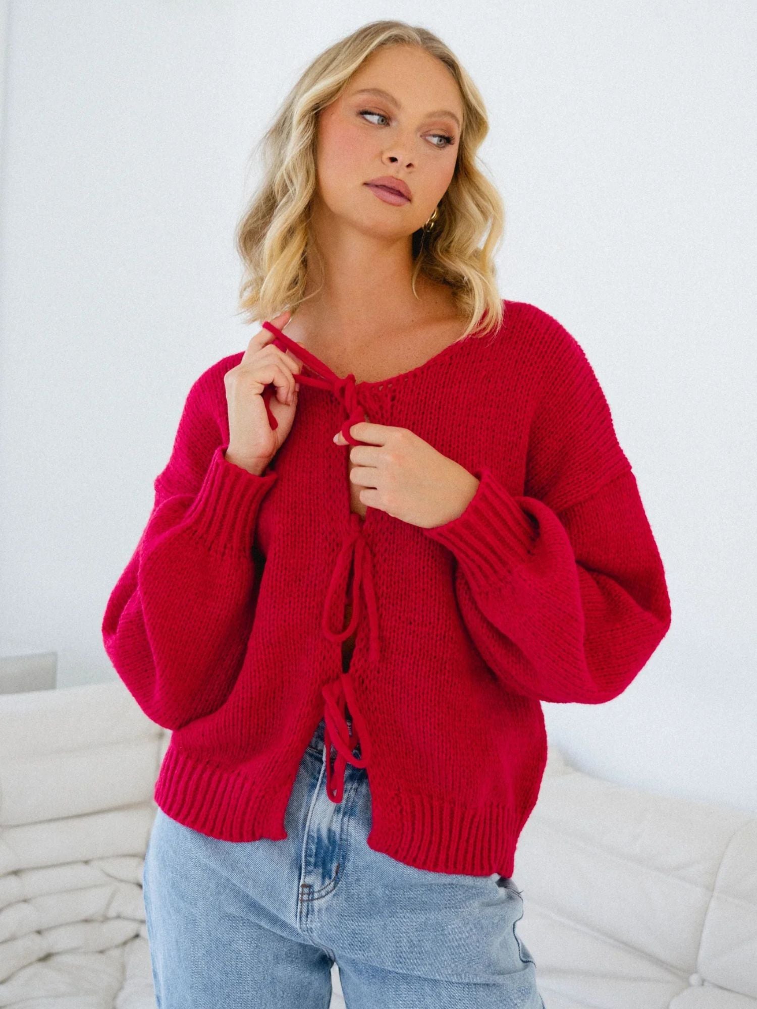 Paper Heart - Ivy Front Tie Cardigan | Red