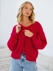 Paper Heart - Ivy Front Tie Cardigan | Red
