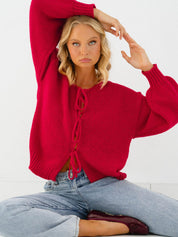 Paper Heart - Ivy Front Tie Cardigan | Red