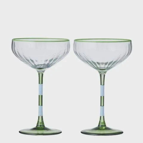 Lena Set Of 2 Rib Coupe | Blue & Green