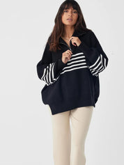 London Zip Sweater | Black & Cream