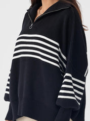 London Zip Sweater | Black & Cream