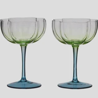 Lotti Set Of 2 Tulip Glass | Green & Blue