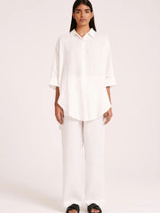 Lounge Linen Longline Shirt | White