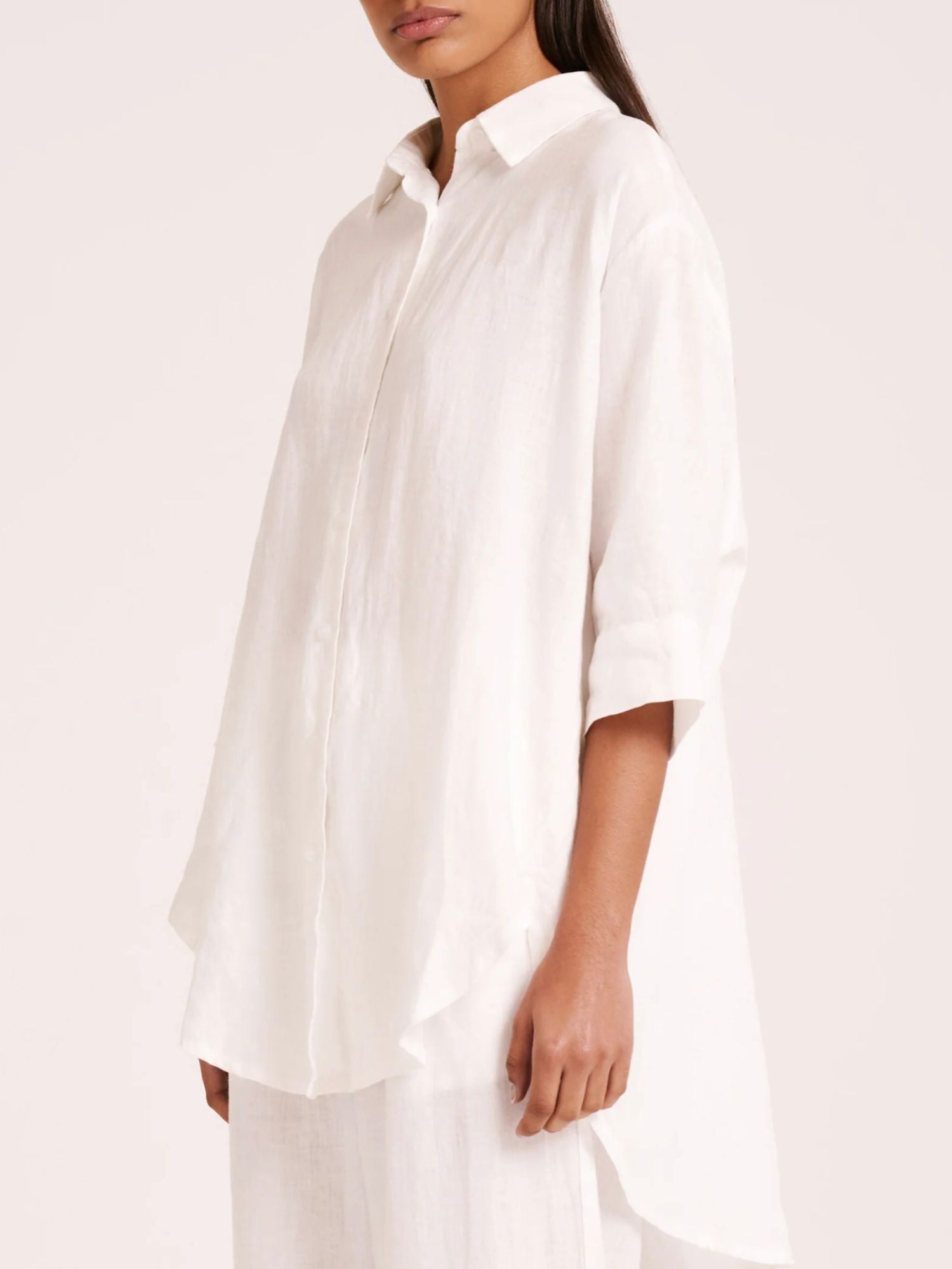 Lounge Linen Longline Shirt | White