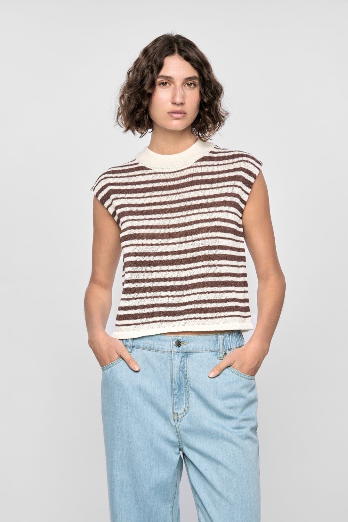 Staple The Label - Palmer Stripe Knit Tank | White\espresso