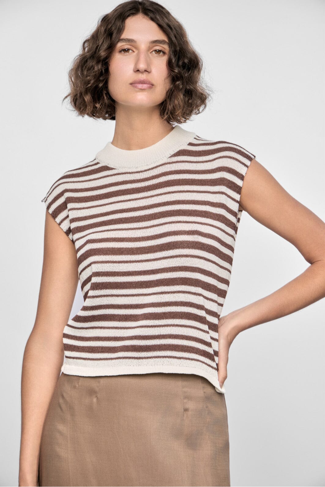 Staple The Label - Palmer Stripe Knit Tank | White\espresso