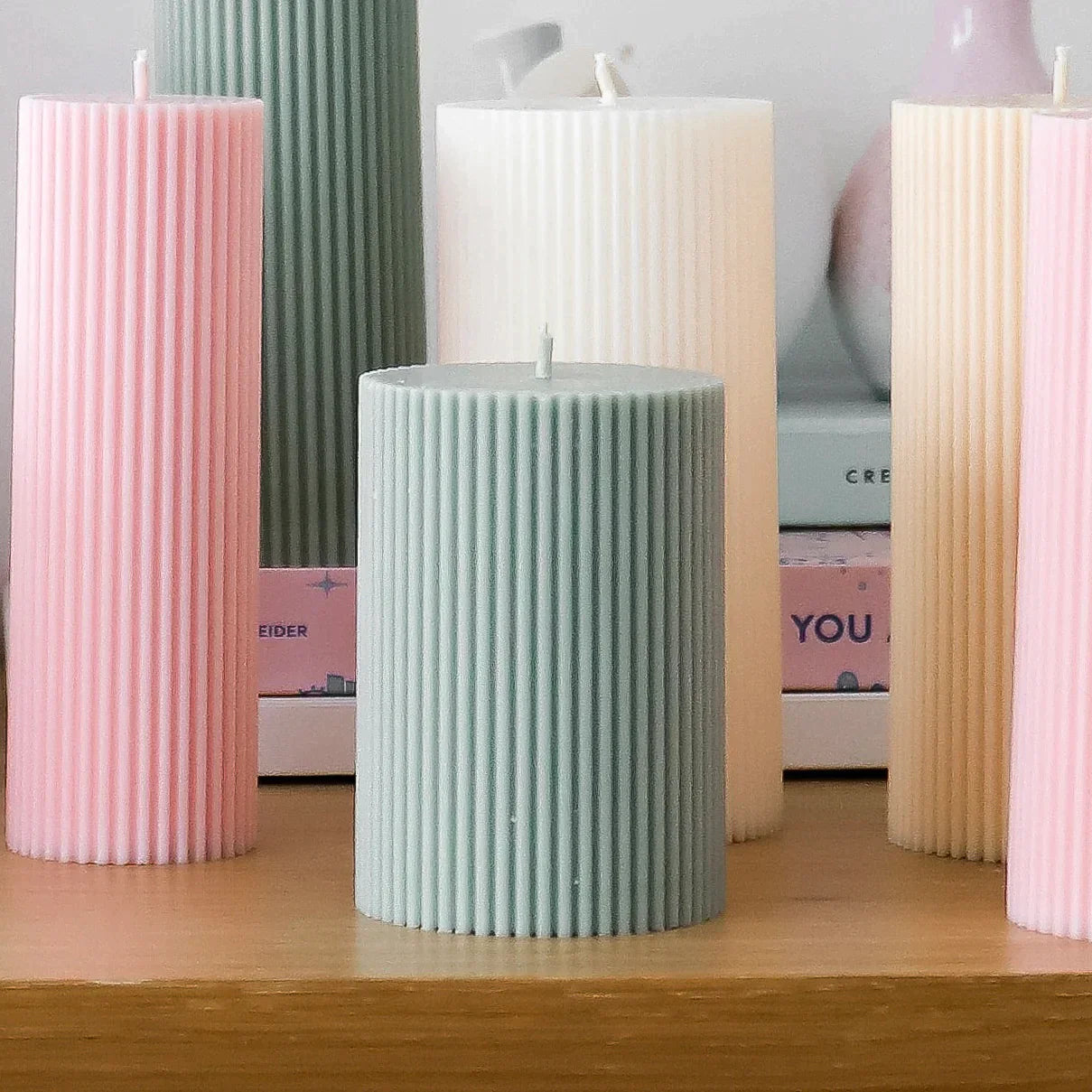 Ribbed Pillar Candle | Prosecco Rose