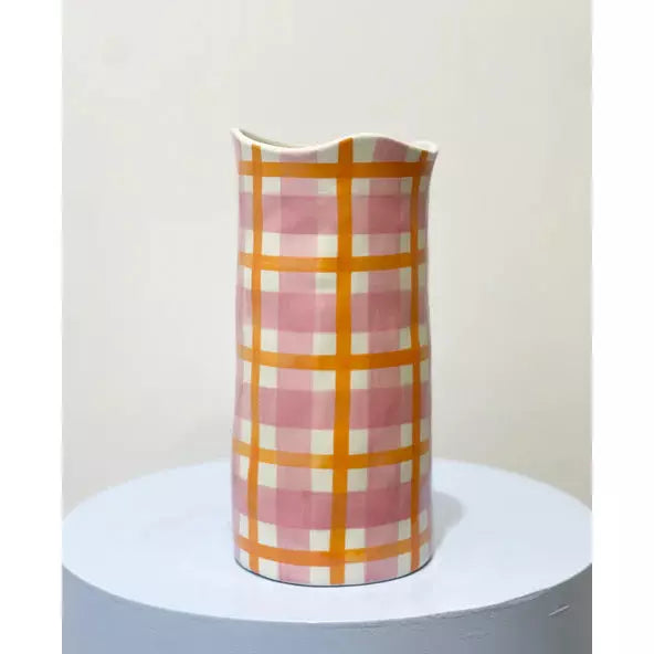 Noss &amp; Co Large Vase |  Pink &amp; Orange Gingham